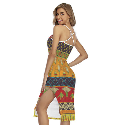 Egyptian Tribal Pattern Print Cross Back Cami Dress