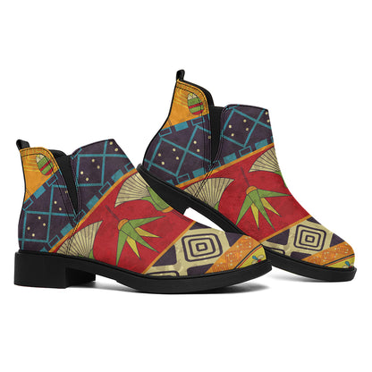 Egyptian Tribal Pattern Print Flat Ankle Boots