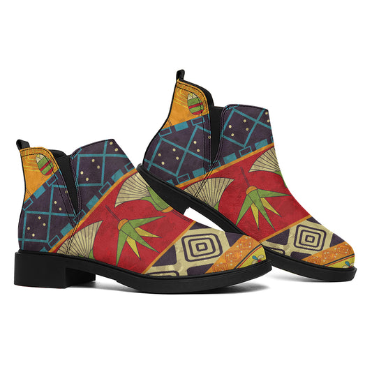 Egyptian Tribal Pattern Print Flat Ankle Boots