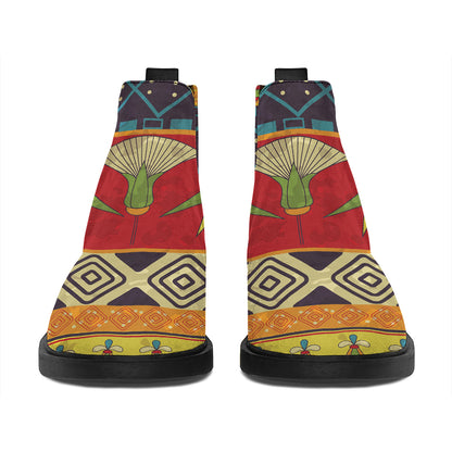 Egyptian Tribal Pattern Print Flat Ankle Boots