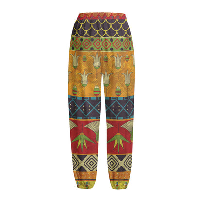 Egyptian Tribal Pattern Print Fleece Lined Knit Pants