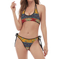 Egyptian Tribal Pattern Print Halter Scoop Tie Side Bikini