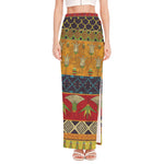 Egyptian Tribal Pattern Print High Slit Maxi Skirt
