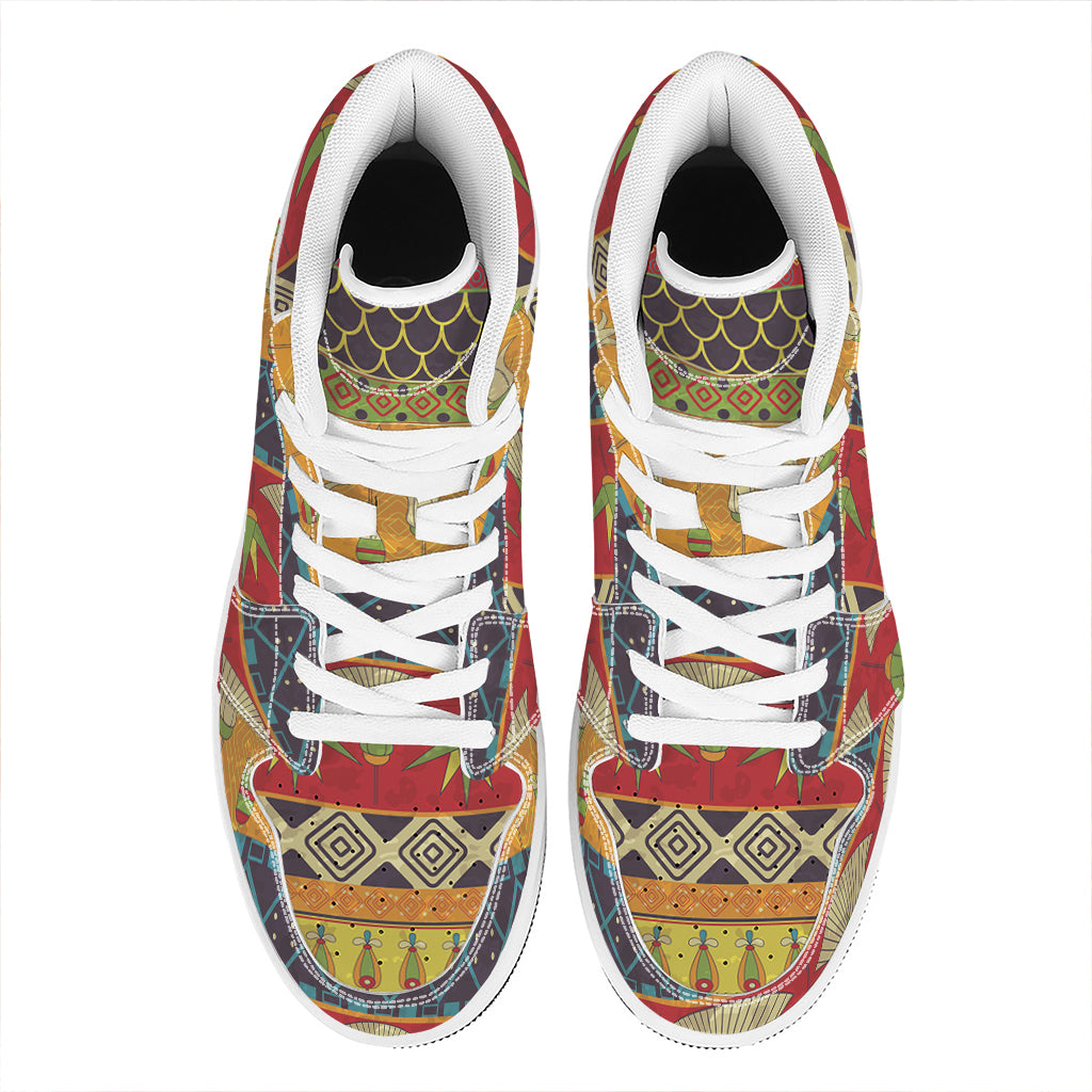 Egyptian Tribal Pattern Print High Top Leather Sneakers