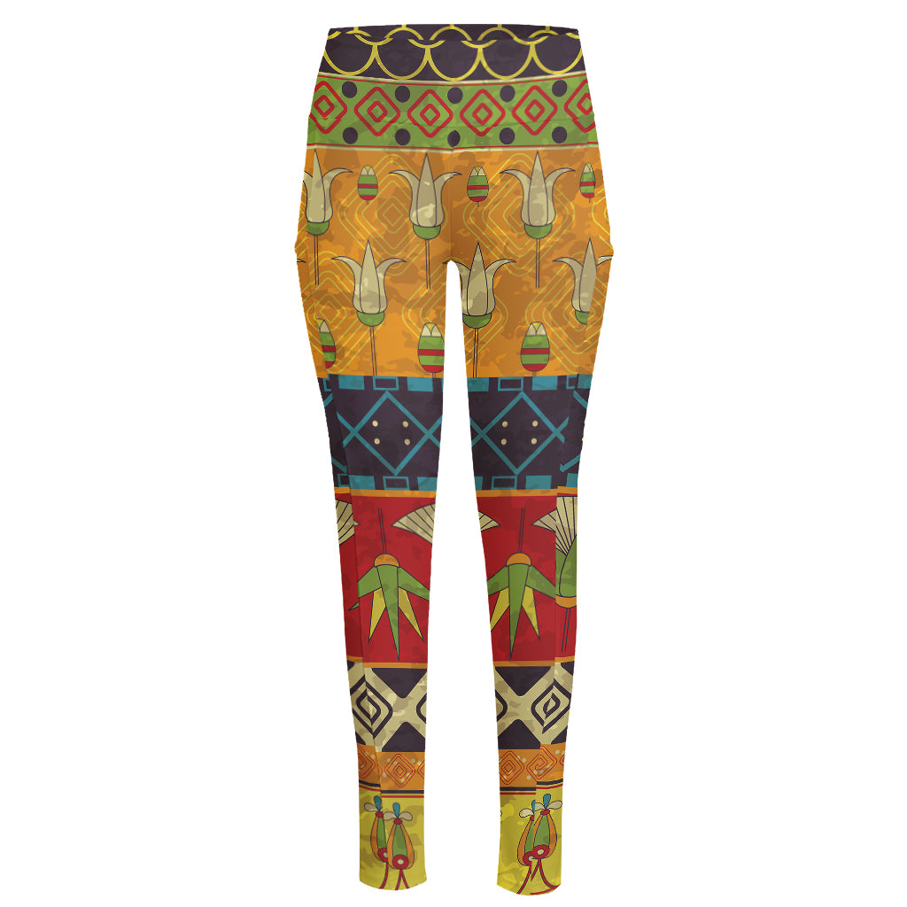 Egyptian Tribal Pattern Print High-Waisted Pocket Leggings