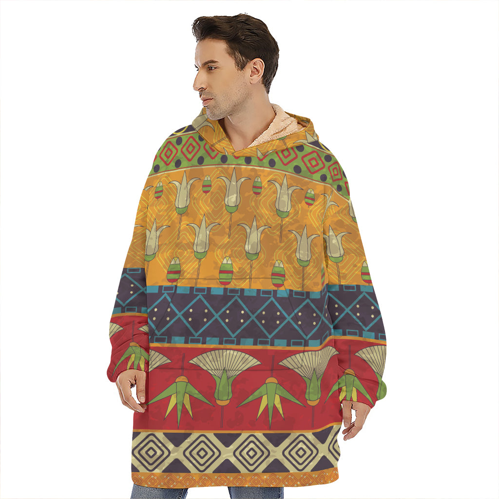 Egyptian Tribal Pattern Print Hoodie Blanket