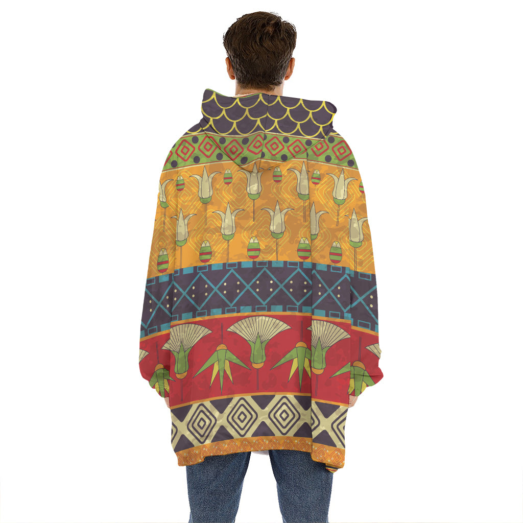 Egyptian Tribal Pattern Print Hoodie Blanket
