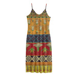 Egyptian Tribal Pattern Print Jersey Midi Cami Dress