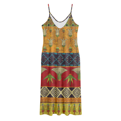 Egyptian Tribal Pattern Print Jersey Midi Cami Dress