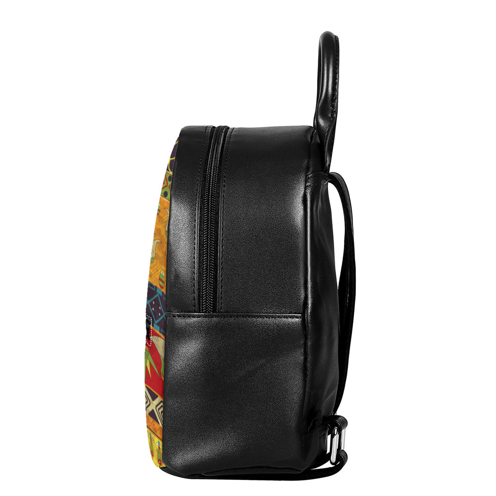 Egyptian Tribal Pattern Print Leather Backpack