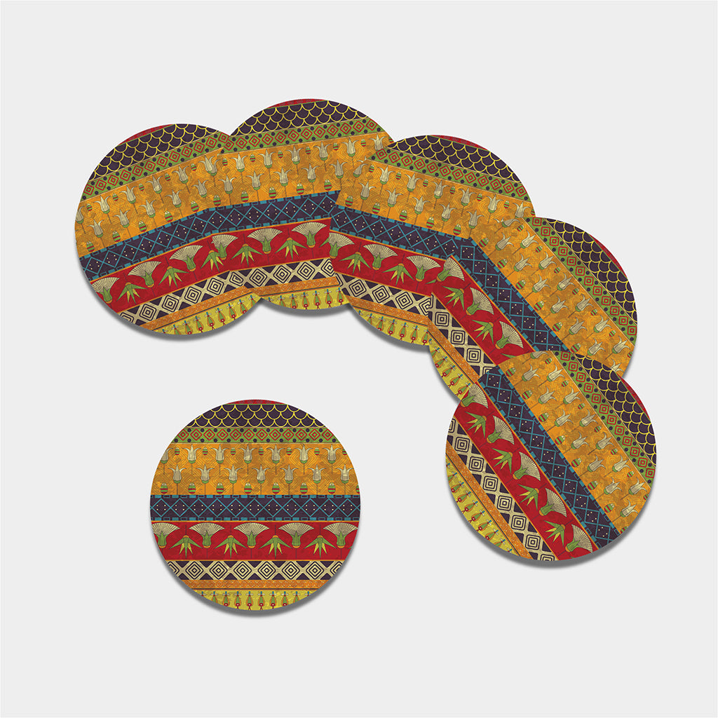 Egyptian Tribal Pattern Print Leather Coaster Set