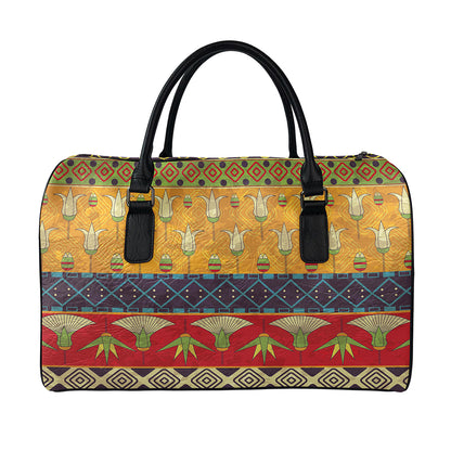 Egyptian Tribal Pattern Print Leather Duffle Bag