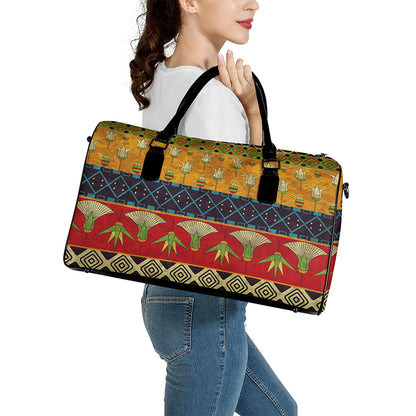 Egyptian Tribal Pattern Print Leather Duffle Bag