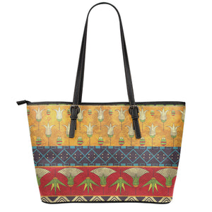 Egyptian Tribal Pattern Print Leather Tote Bag