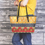 Egyptian Tribal Pattern Print Leather Tote Bag