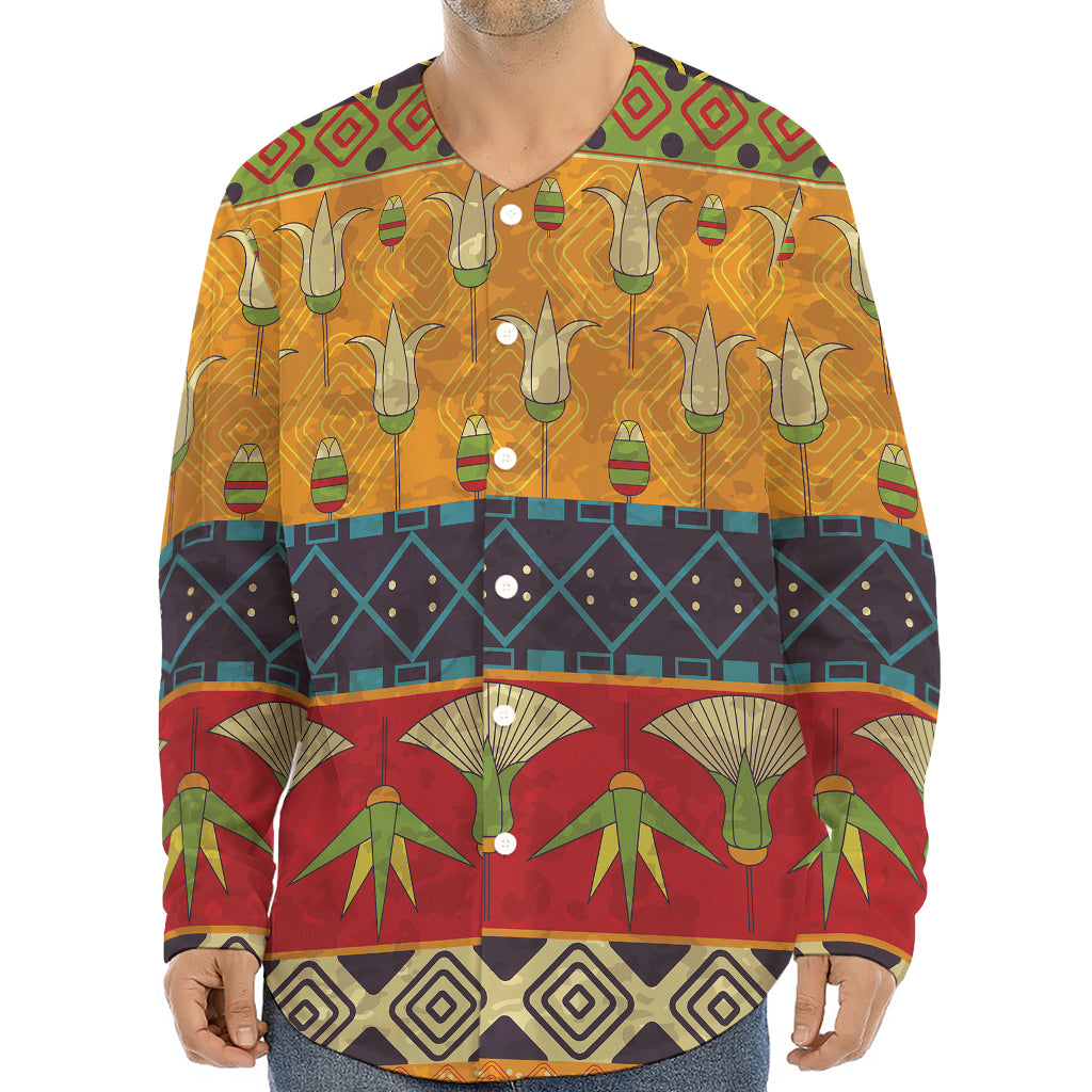 Egyptian Tribal Pattern Print Long Sleeve Baseball Jersey