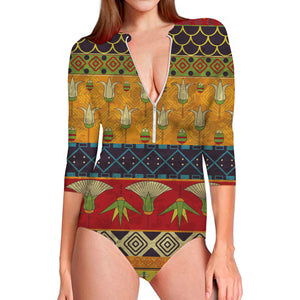 Egyptian Tribal Pattern Print Long Sleeve Swimsuit