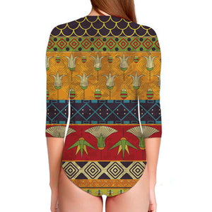 Egyptian Tribal Pattern Print Long Sleeve Swimsuit