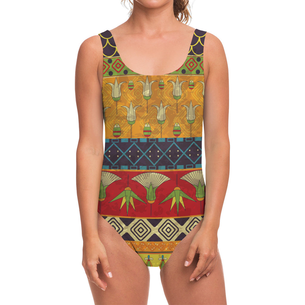 Egyptian Tribal Pattern Print One Piece Swimsuit