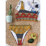 Egyptian Tribal Pattern Print One Shoulder Bikini Top
