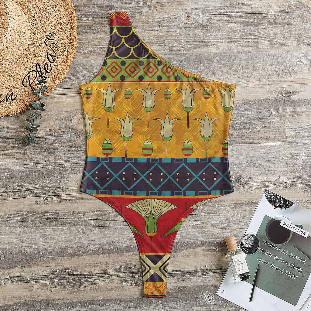 Egyptian Tribal Pattern Print One Shoulder Bodysuit