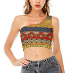 Egyptian Tribal Pattern Print One Shoulder Crop Top