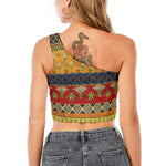 Egyptian Tribal Pattern Print One Shoulder Crop Top
