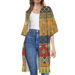 Egyptian Tribal Pattern Print Open Front Beach Cover Up