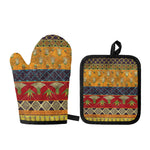 Egyptian Tribal Pattern Print Oven Mitt And Pot Holder Set