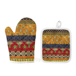 Egyptian Tribal Pattern Print Oven Mitt And Pot Holder Set