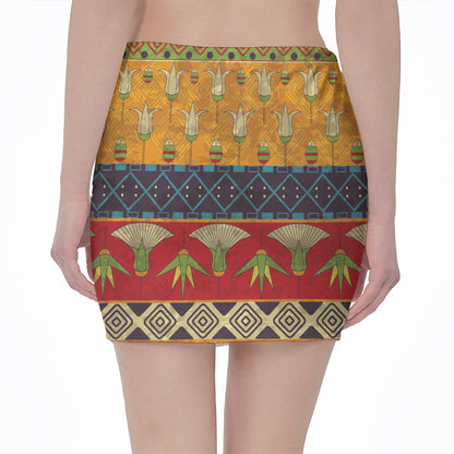 Egyptian Tribal Pattern Print Pencil Mini Skirt