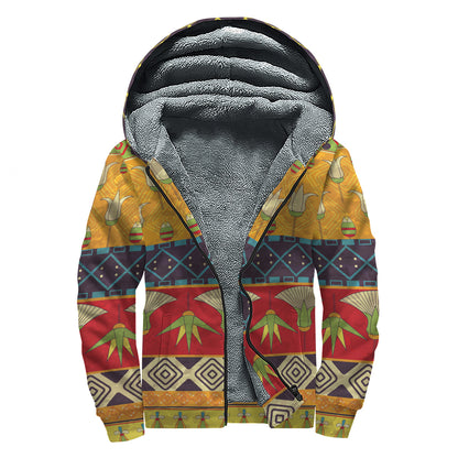 Egyptian Tribal Pattern Print Sherpa Lined Zip Up Hoodie