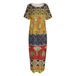 Egyptian Tribal Pattern Print Short Sleeve Long Nightdress