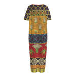 Egyptian Tribal Pattern Print Short Sleeve Long Nightdress