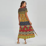 Egyptian Tribal Pattern Print Short Sleeve Maxi Dress