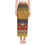 Egyptian Tribal Pattern Print Side Slit Maxi Skirt