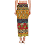 Egyptian Tribal Pattern Print Side Slit Maxi Skirt