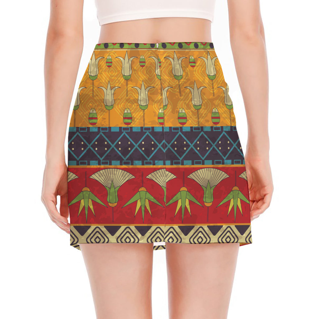 Egyptian Tribal Pattern Print Side Slit Mini Skirt