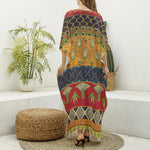 Egyptian Tribal Pattern Print Silk V-Neck Kaftan Dress