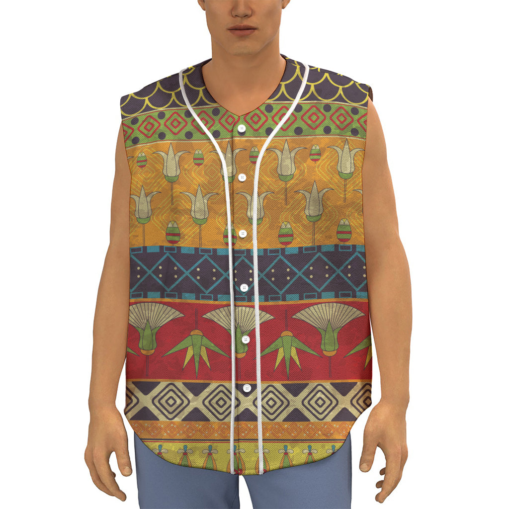 Egyptian Tribal Pattern Print Sleeveless Baseball Jersey