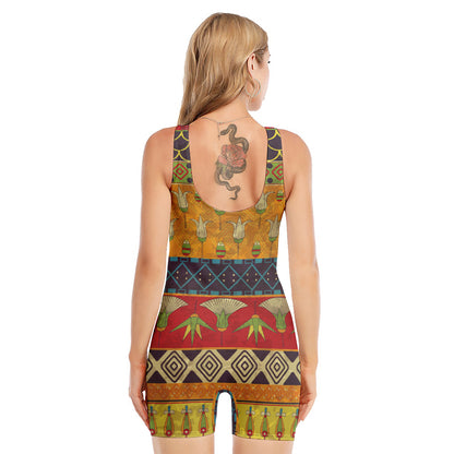 Egyptian Tribal Pattern Print Sleeveless One Piece Swimsuit