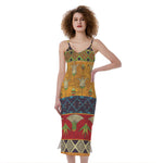 Egyptian Tribal Pattern Print Slim Fit Midi Cami Dress