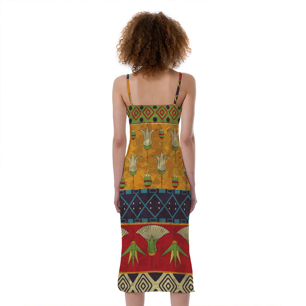 Egyptian Tribal Pattern Print Slim Fit Midi Cami Dress