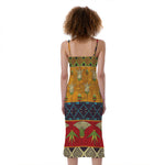 Egyptian Tribal Pattern Print Slim Fit Midi Cami Dress