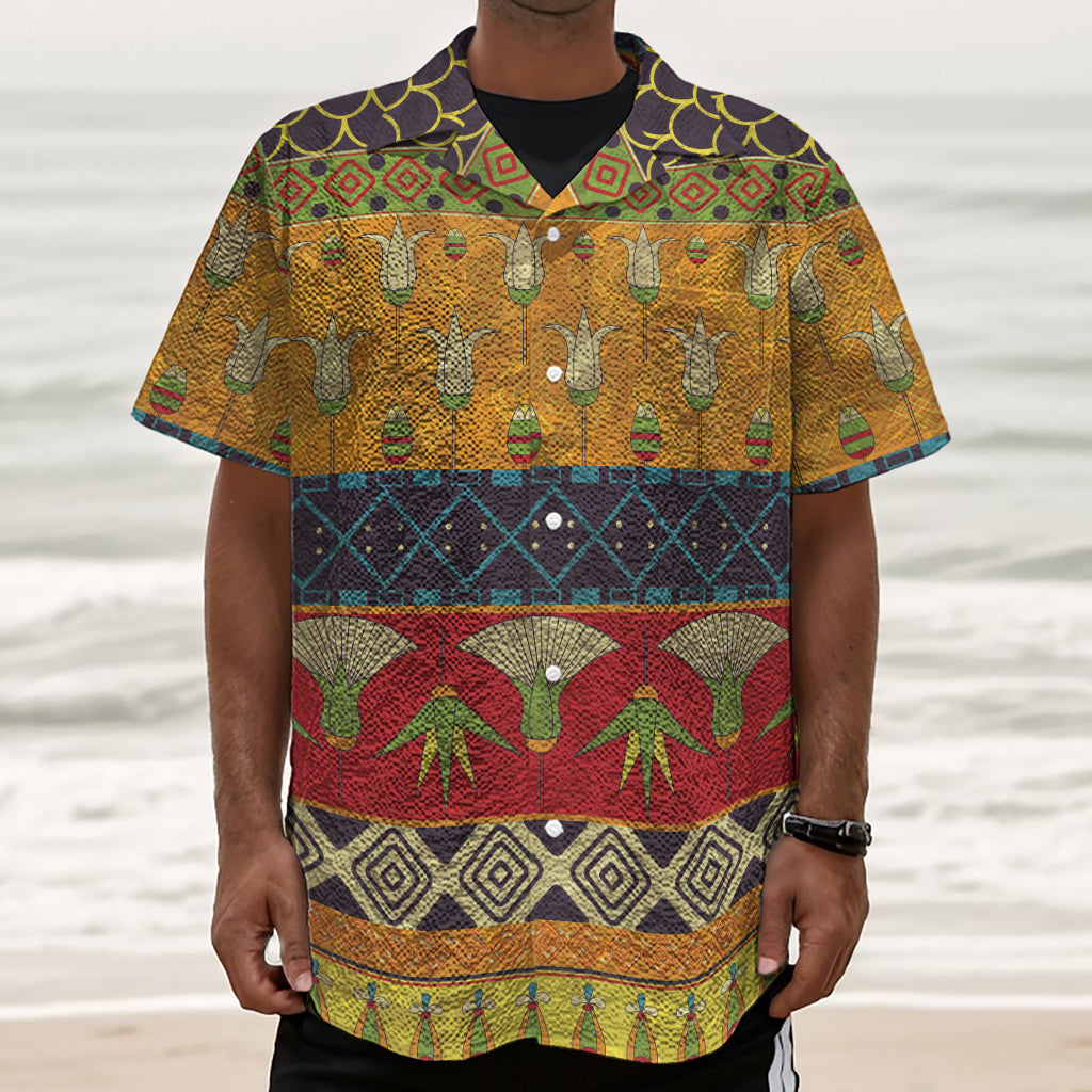 Egyptian Tribal Pattern Print Textured Short Sleeve Shirt