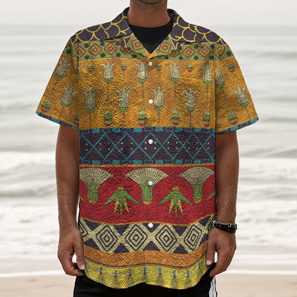 Egyptian Tribal Pattern Print Textured Short Sleeve Shirt