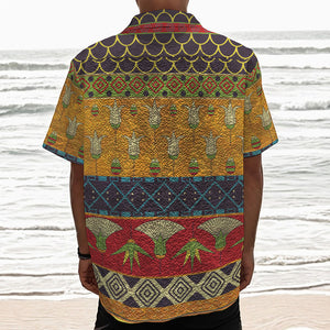 Egyptian Tribal Pattern Print Textured Short Sleeve Shirt