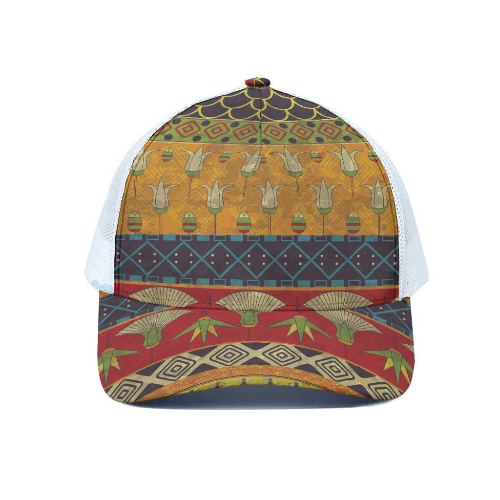 Egyptian Tribal Pattern Print White Mesh Trucker Cap