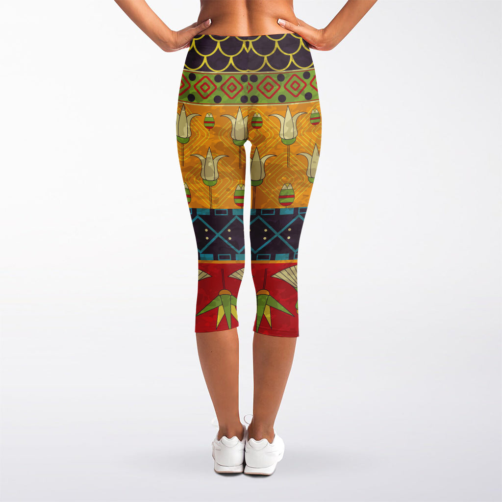 Egyptian Tribal Pattern Print Women's Capri Leggings