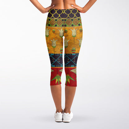 Egyptian Tribal Pattern Print Women's Capri Leggings
